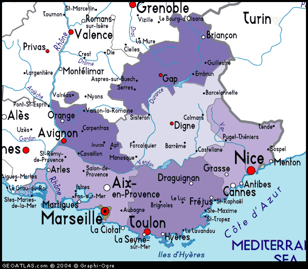 Map of Provence and the Cote d' Azur