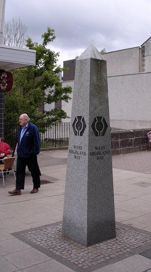 The obelisk in Milngavie that marks the beginning of the WHW