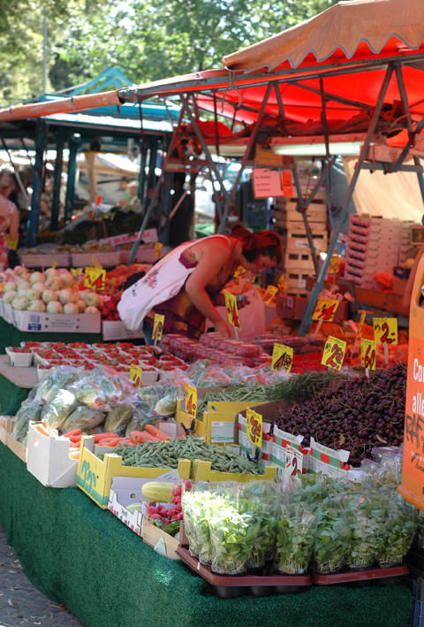 Stalls of fresh produce at Kreuzberg market