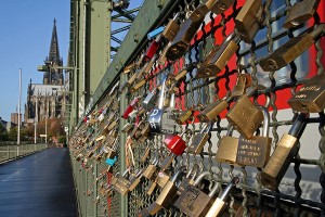 bridge reeling with padlocks of love