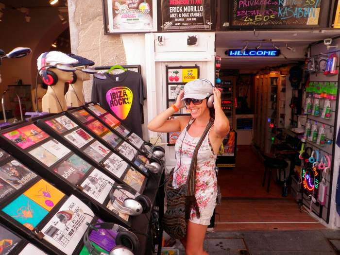 Checking out music in an Ibiza music store
