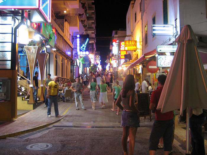 The streets of Ibiza at night