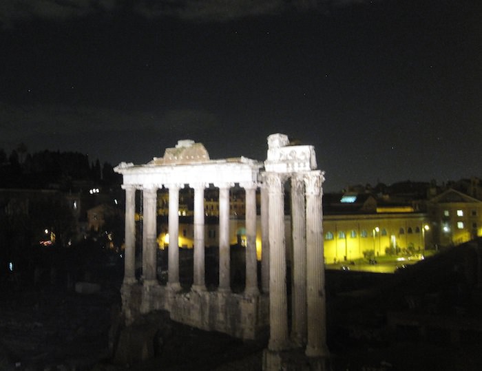 Rome's Forum at night