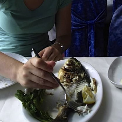 Eating seafood on Bosphorus