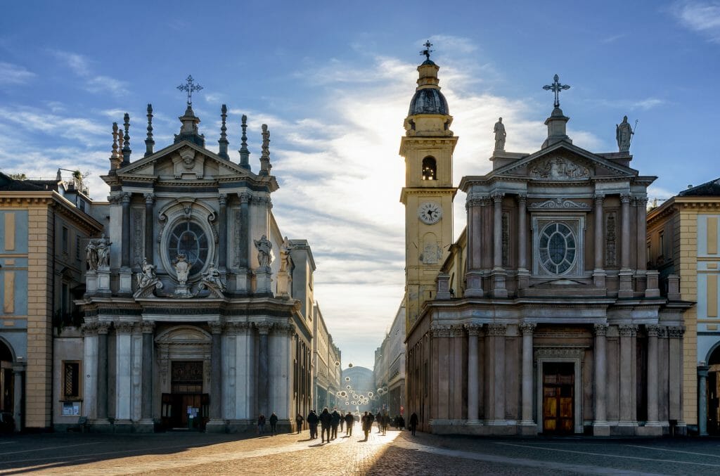 Where to Stay in Turin Italy - Piazza San Carlo, one of the main squares of Turin (Italy) with its twin churches