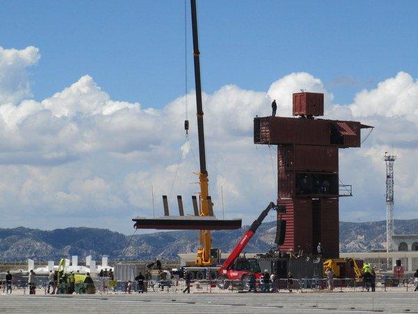 Art installation in Marseille - ship containers and swinging ship