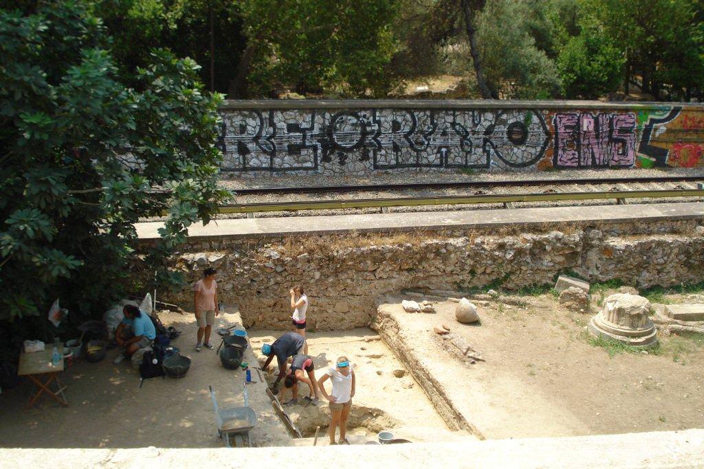Digging by the rail line in Athens