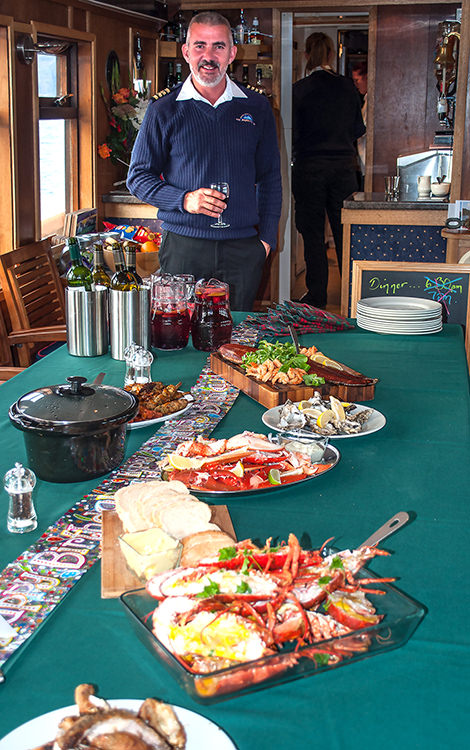 A surprise birthday buffet with Captain Sandy – all the seafood on board is so fresh it shocks my taste buds.