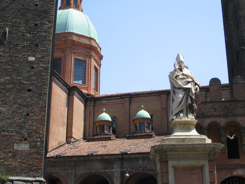 The patron saint of Bologna, Saint Petronius, keeps watch over his city