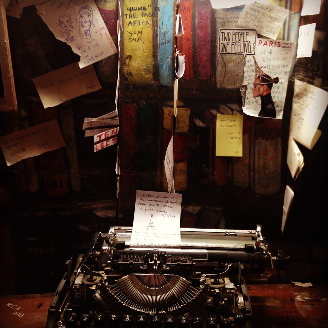 Inside a writer's booth at Shakespeare and Company