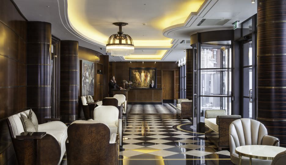 The lobby of the Beaumont Hotel in London