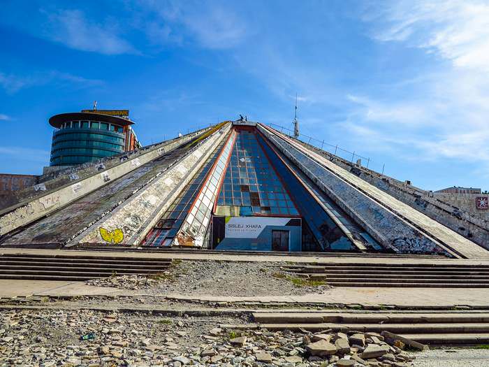 the decrepit Hoxha Pyramid in Tirana