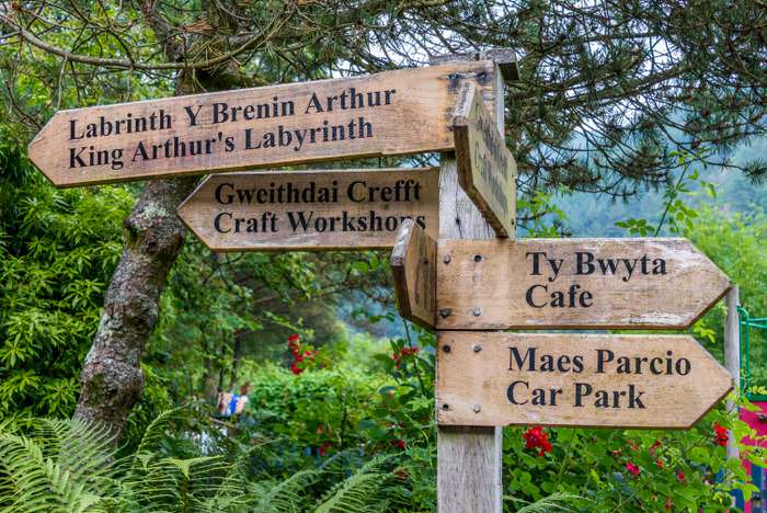 signs pointing to King Arthur’s Labyrinth