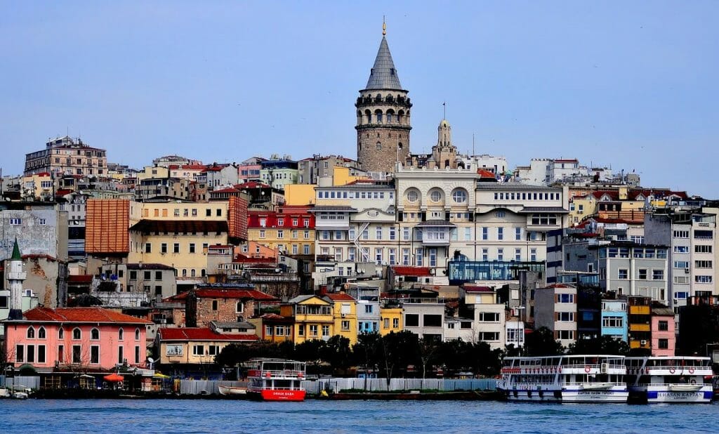 Bosporus with Galata Tower in Beyoğlu Istanbul