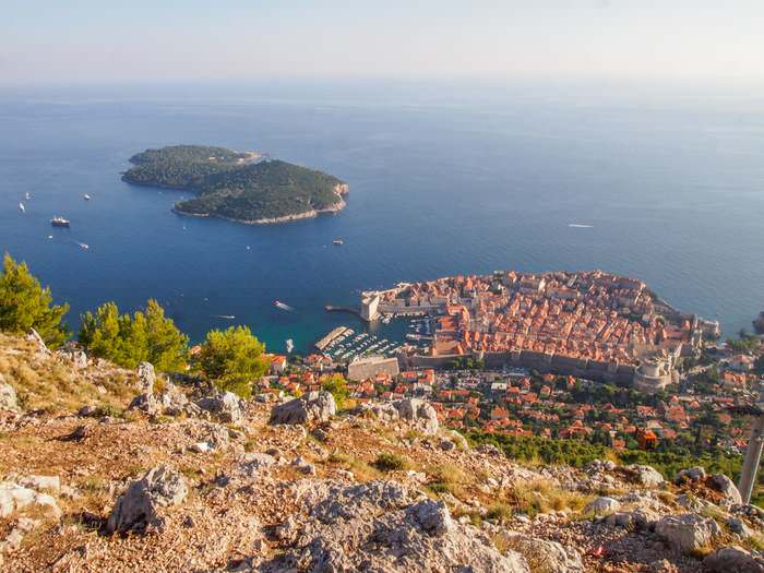 View of Lokrum Island and the Old Town from Mount Srđ in Dubrovnik