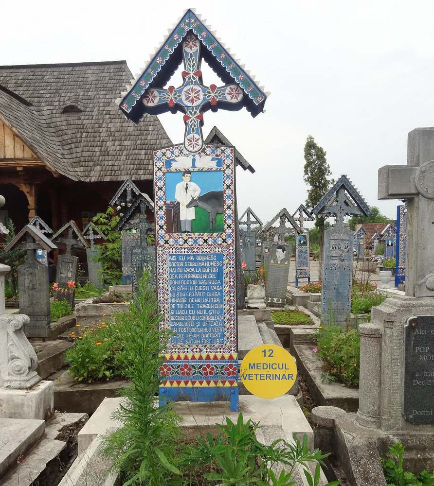grave marker dedicated to a loved veternatian at the Merry Romanian cemetery