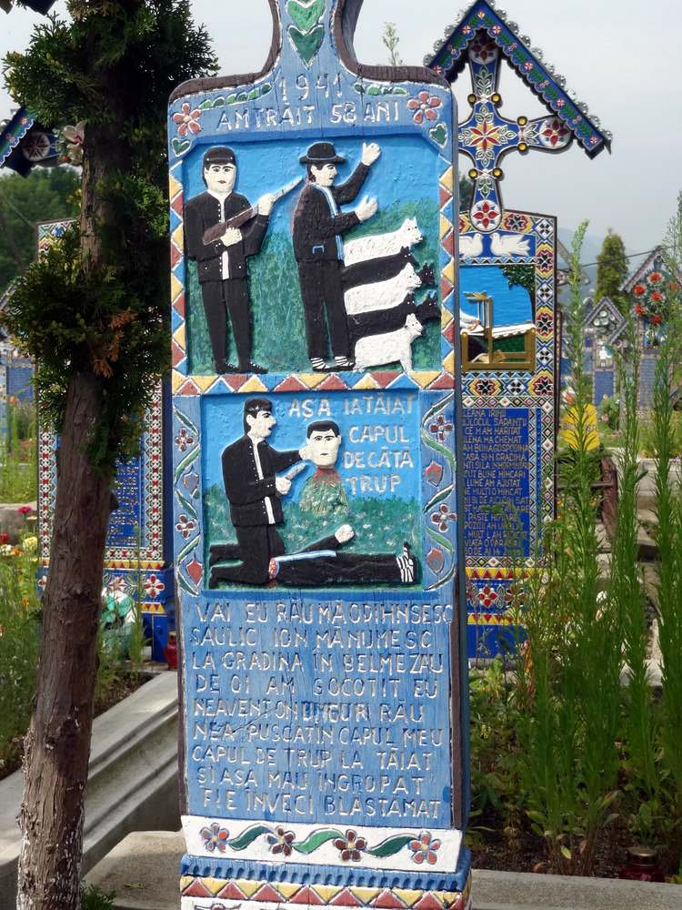 The shepherd and the robber on the grave at the Romanian cemetery