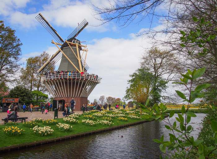 The Keukenhof Garden's windmill is a popular attraction