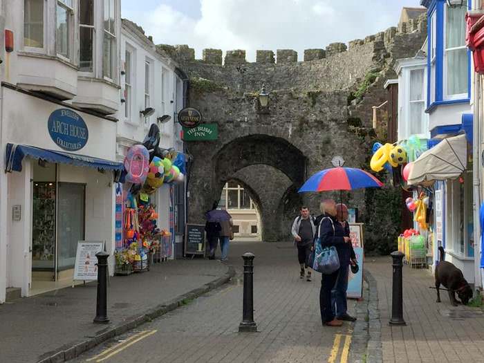 Shops line the streets in old Tenby.