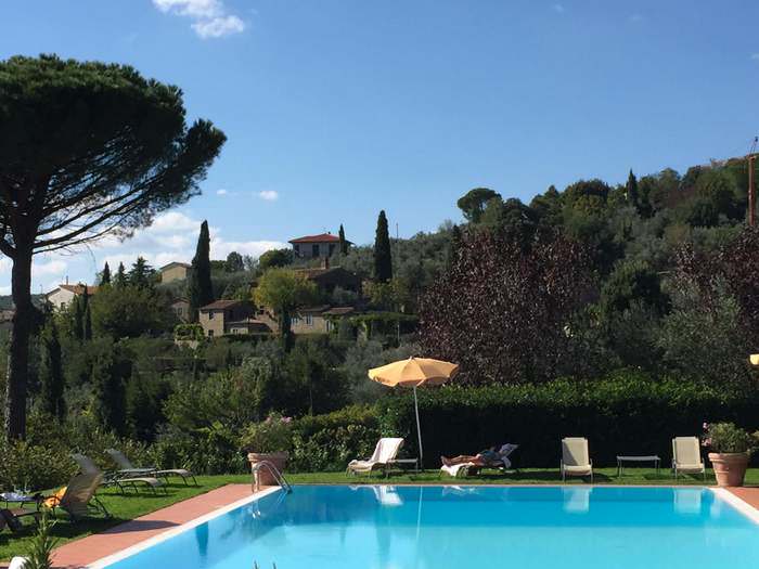 View from the pool to Borgo del Falco, a private enclave within Il Falconiere