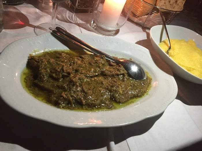 A glistening serving of manzo all’olio at Trattoria al Fontanone, a typical Brescia food.