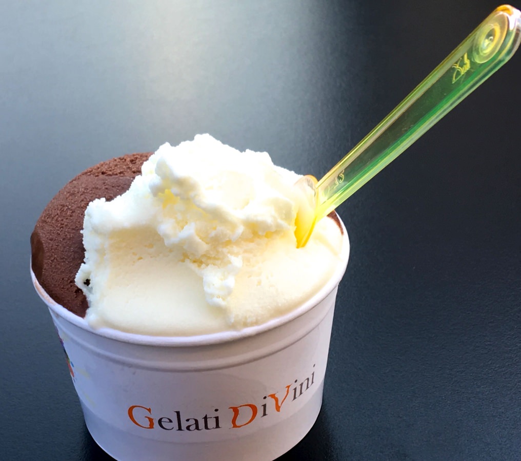 closeup of serving of gelato with spoon
