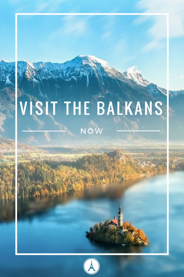 Pin: Visit the Balkans with aerial shot of Lake Bled Slovenia