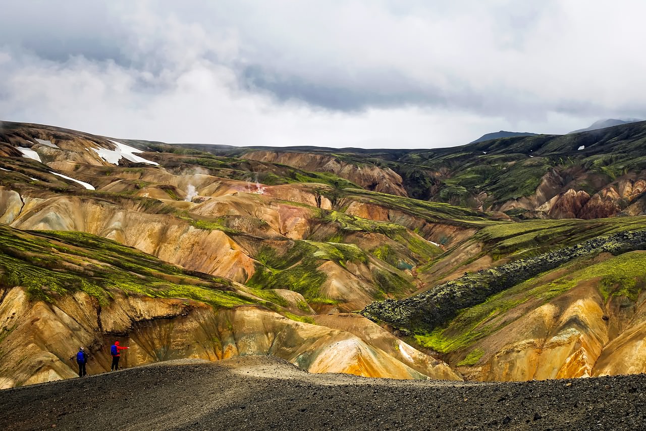 Photos of Iceland: Iceland Glacier Landscape with yellow soil and green vegetation on hilly landscape