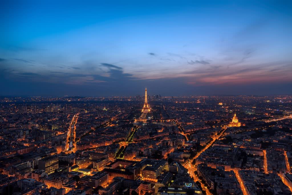 Paris at Dusk from a Birds eye view- Luxury Vacation Ideas in France