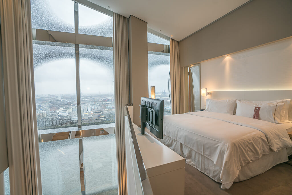 Hotel suite at Westin Hamburg overlooking Elbe and Harbor
