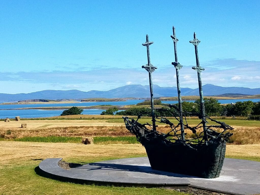 Before Climbing Croagh Patrick you can see The National Famine Memorial, a statue of a three mast ship facing the ocean