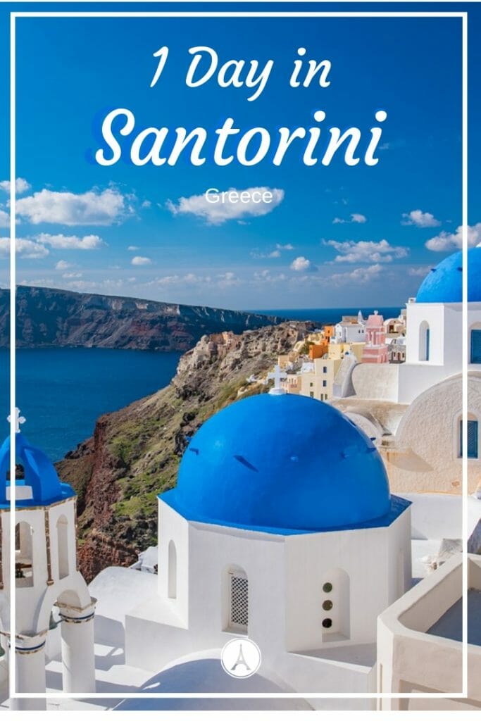 Famous blue domed church in Oia Santorini overlooking the Mediterranean Sea - 1 Day Trip To Santorini