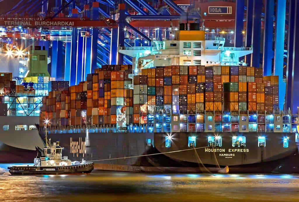 Containership at Hamburg Harbor at night - Hamburg Harbor Tour - Hamburg Itinerary
