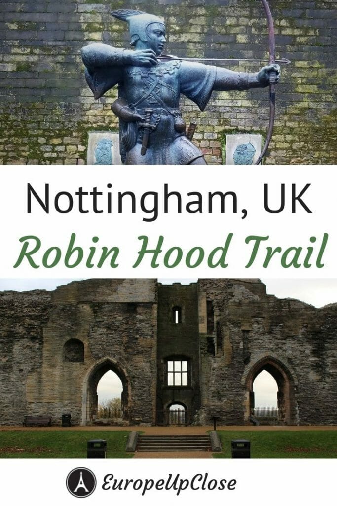 The Nottingham Robin Hood Trail takes you to all the important places related to the Robin Hood story, including the church where Robin & Marian got married and the famous Major Oak in Sherwood Forest #England #UK #Nottingham #RobinHood #Legends #stories #movielocations #Nottinghamshire #Sherwood #sherwoodforest #UnitedKingdom #filmlocations #RobinHoodfestival #Robinhoodcastle #travel #UKTravel #TravelEngland #Englanditinerary #UKItinerary #Traveltips