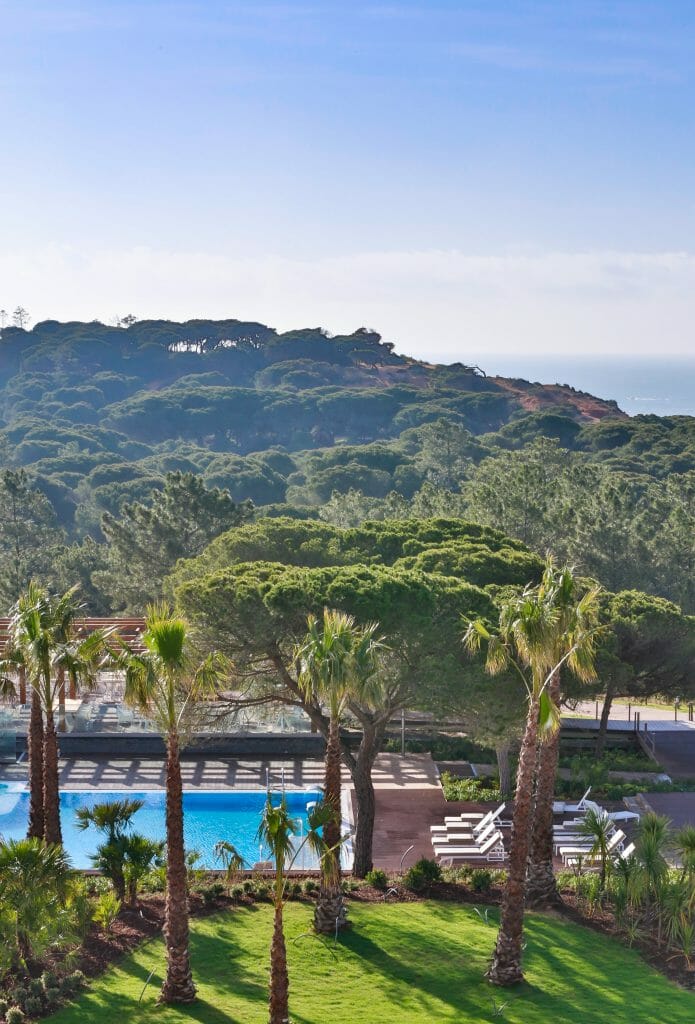 View over pool area and surrounding hills at Sana Epic Resort in Portugal