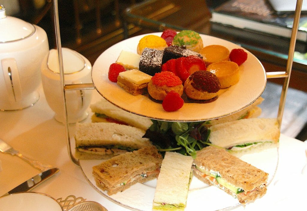 Cucumber sandwiches and pastries on the table for a Draycott tea time