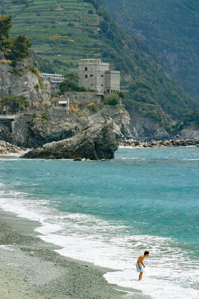 The spectacular coastline of the Ligurian Sea at Monterosso Al Mare on the Italian Riviera.