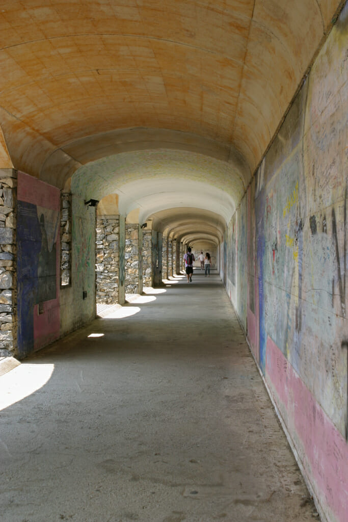 Pedestrian tunnel with historical graffiti between Riomaggiore and Manarola.