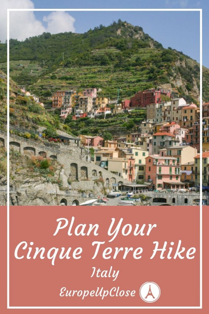 Pin: Plan your Cinque Terre Hike with photo of Cinque Terre town