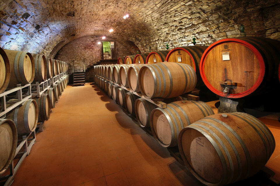 Wine barrels in a Florence wine cellar