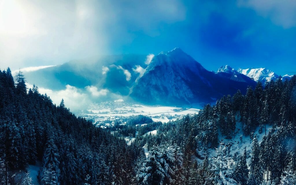Mystical Austrian mountains in the winter
