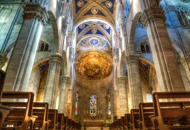 Beautifully painted Tuscan cathedral ceiling, light up gracefully