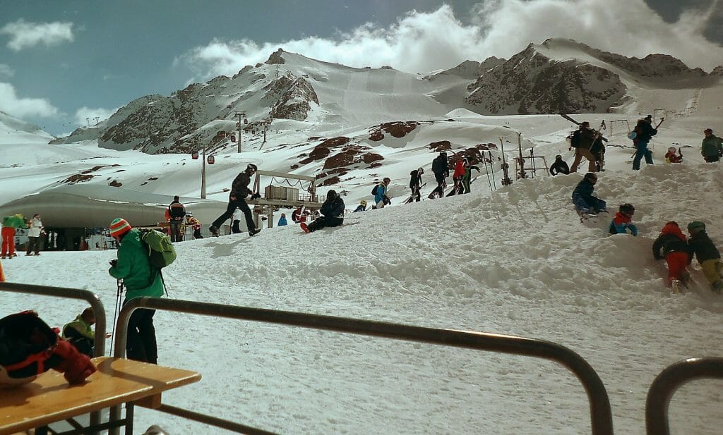 People waiting to hit the slopes 