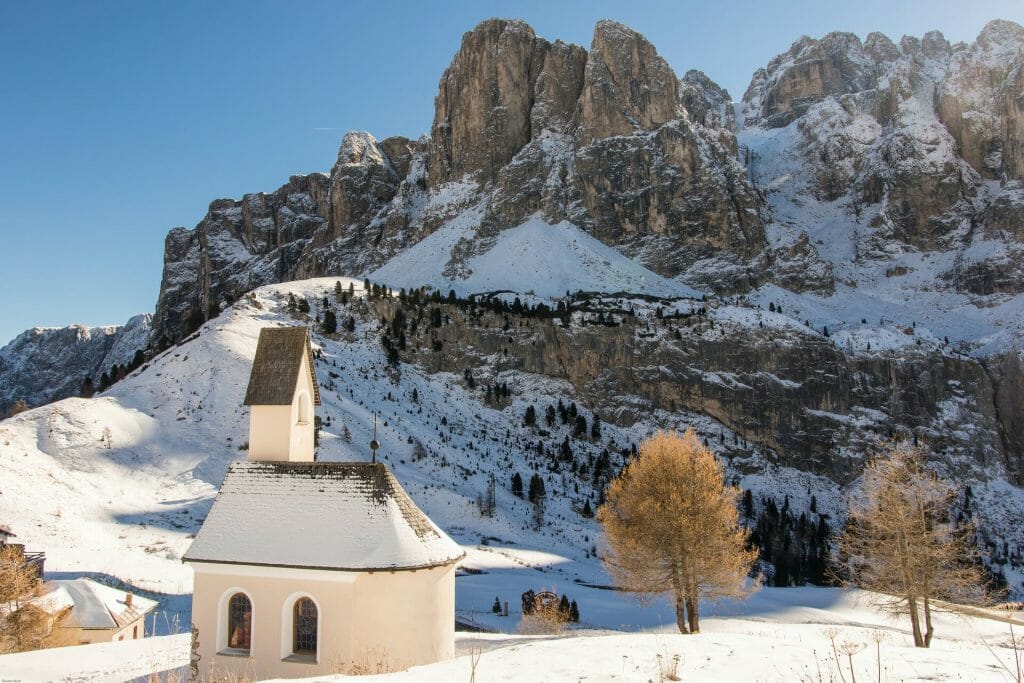 Quaint little church in South Tyrol, all covered with snow