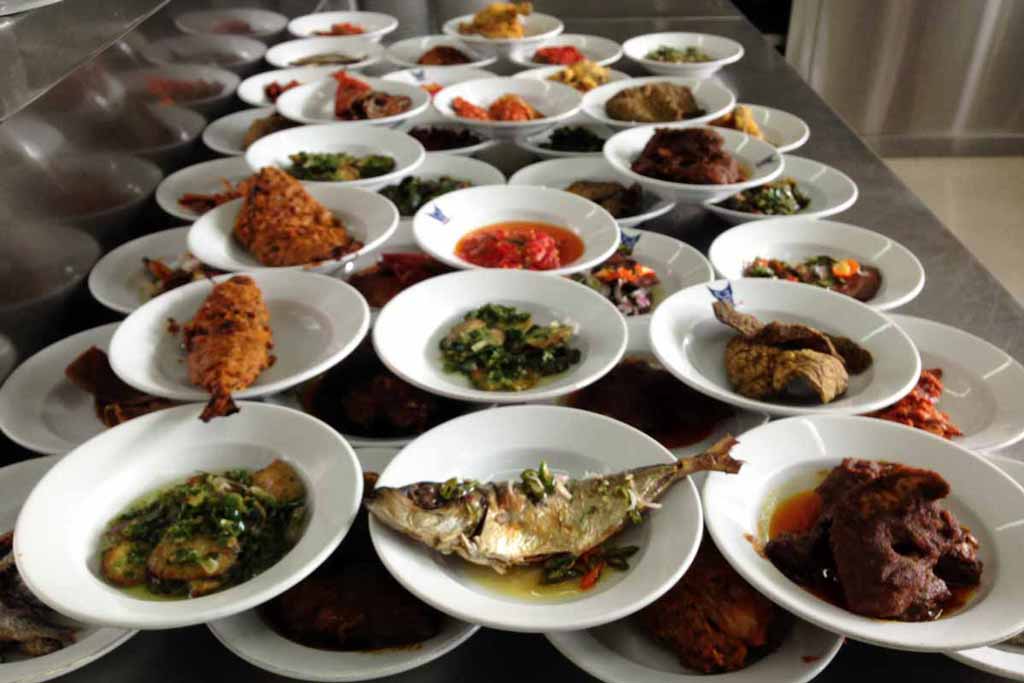 Plates of various and colorful Indonesian food
