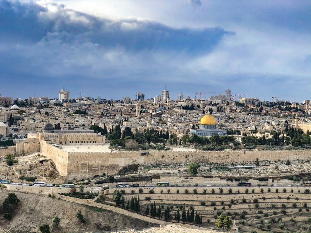 View over Jerusalem with Golden dome of the mosque at Temple Mount