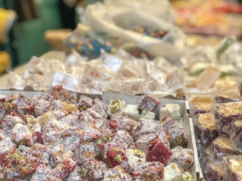 Treys with sweets at a stall in the old city of Jerusalem