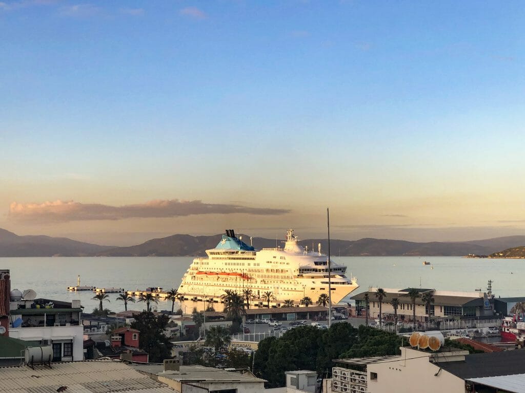Cruise ship in the port of Kusadasi, Turkey - Celestyal Cruises