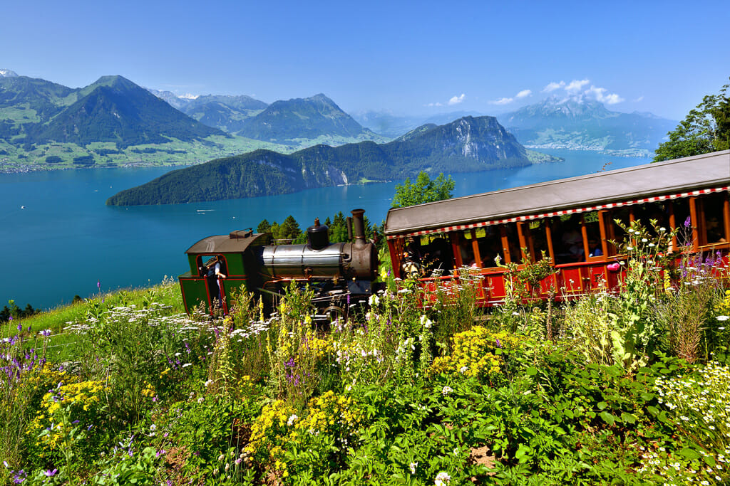 Steam railway to Mount Rigi above Lake Lucerne