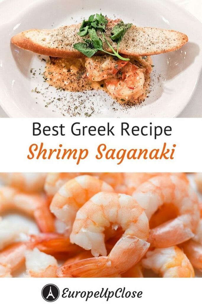 Best Greek Recipe: Shrimp Saganaki is a typical Greek food you should try. Fresh shrimps with tomatoes, ouzo and feta cheese make for a delicious and authentic Greek recipe. Greek food is delicious and follows the healthy Mediterranean Diet. #greek #greece #greekfood #seafood #seafoodrecipe #greekrecipe #greekfood #shrimps #shrimprecipe #greekisles #mediterranean #mediterraneandiet